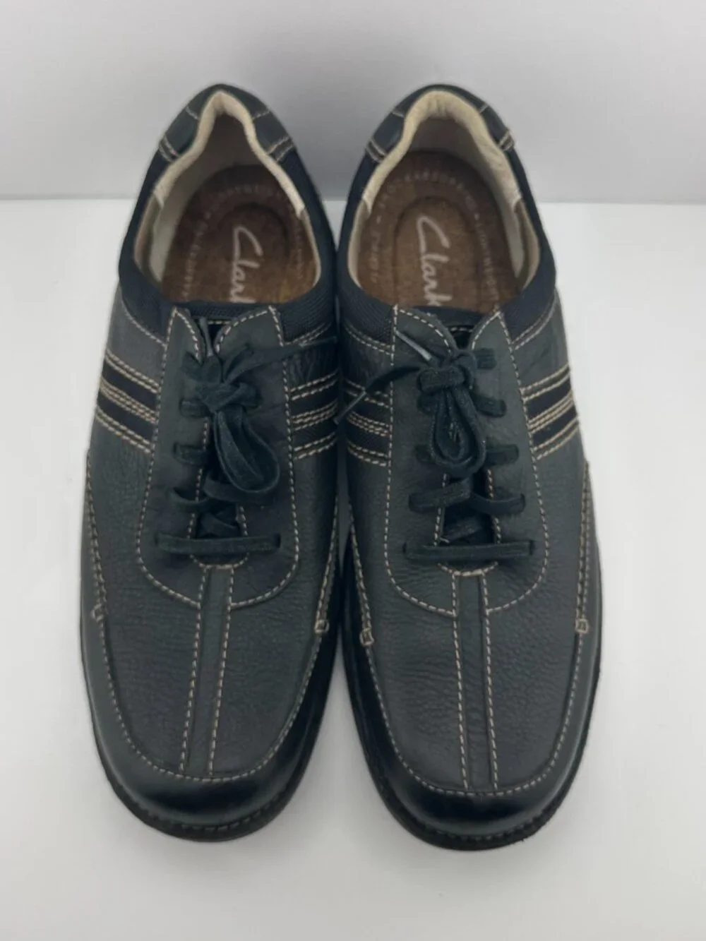 CLARKS BLACK LEATHER LIGHTWEIGHT CASUAL COMFORT LACE-UP MEN'S SHOES SIZE 13 M